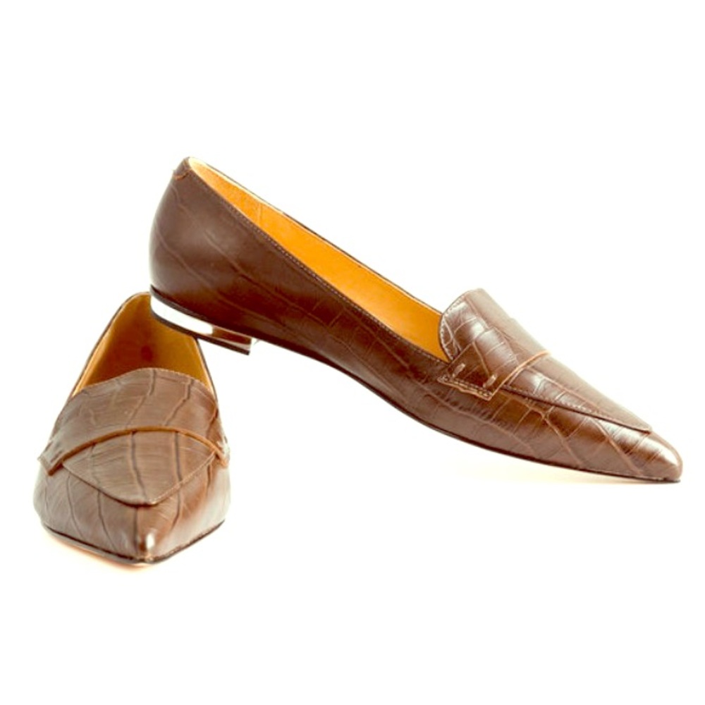 Schutz brown crocodile print leather loafers